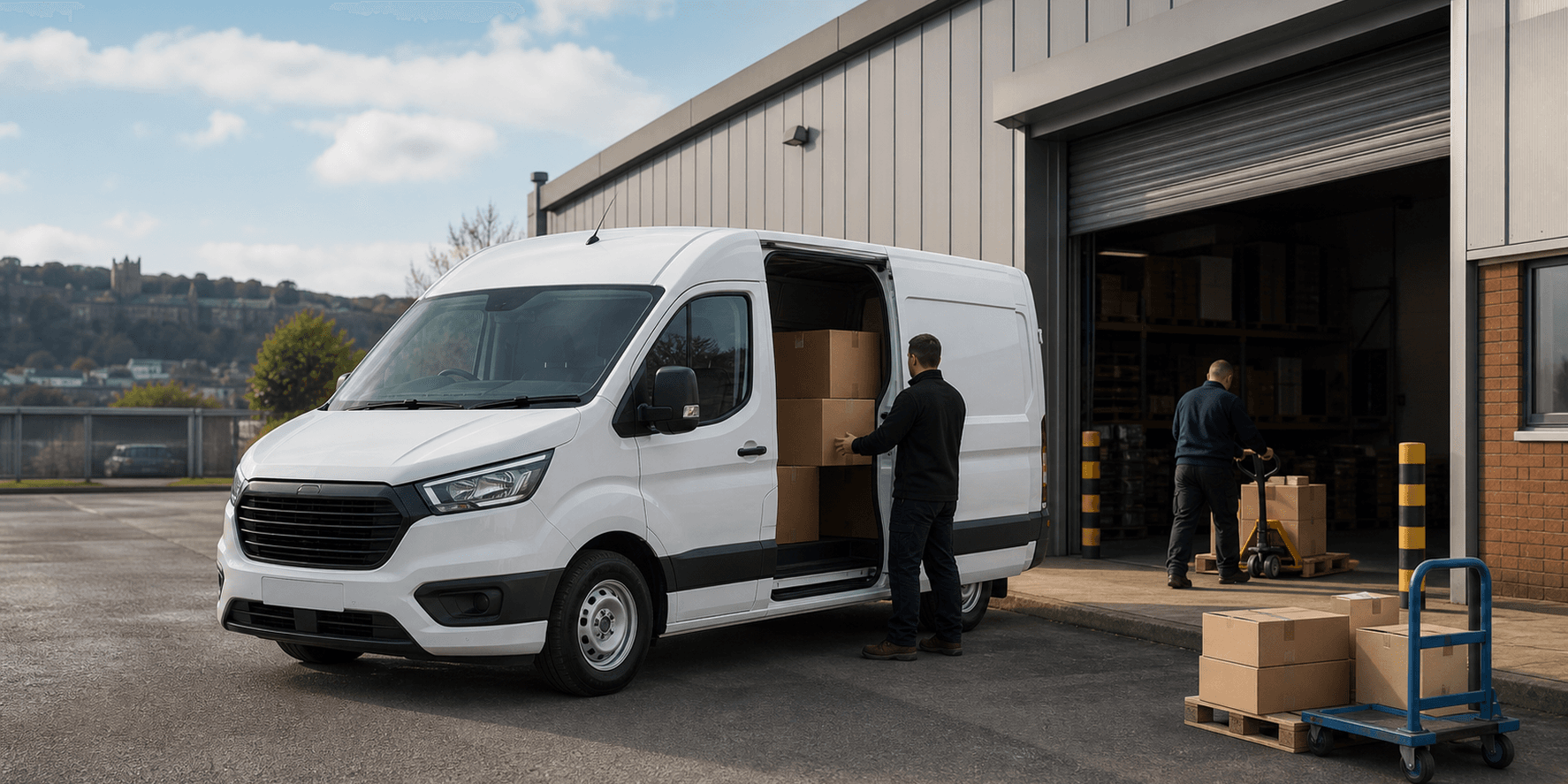 Modern self-drive rental van ready for loading in Lancaster